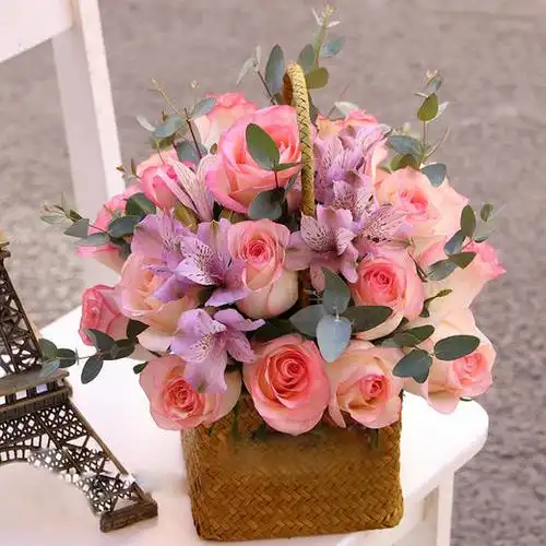 混搭手提花篮系列-可爱小巧送女朋友老婆暗恋对象情人节520生日鲜花