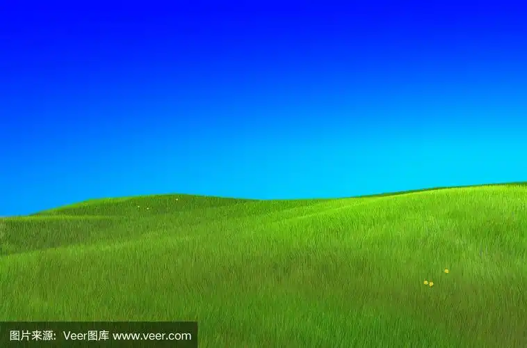 绿草如茵,蓝天碧水,夏日山水清新