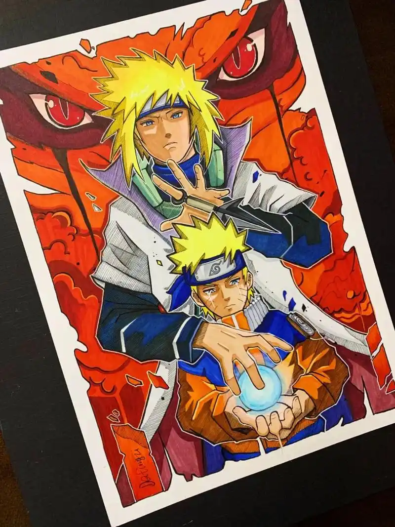 马克笔手绘火影忍者鸣人水门 涂色的顺序有点奇怪是嘛这副画真的是