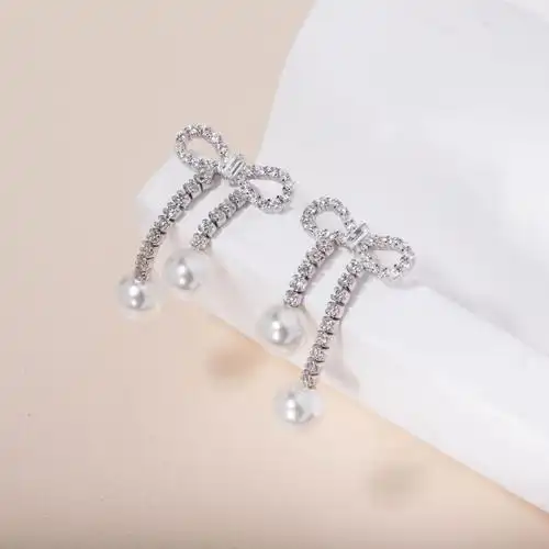 纯银短款蝴蝶结珍珠耳环法式甜美小众设计感耳坠设计感珍珠耳坠