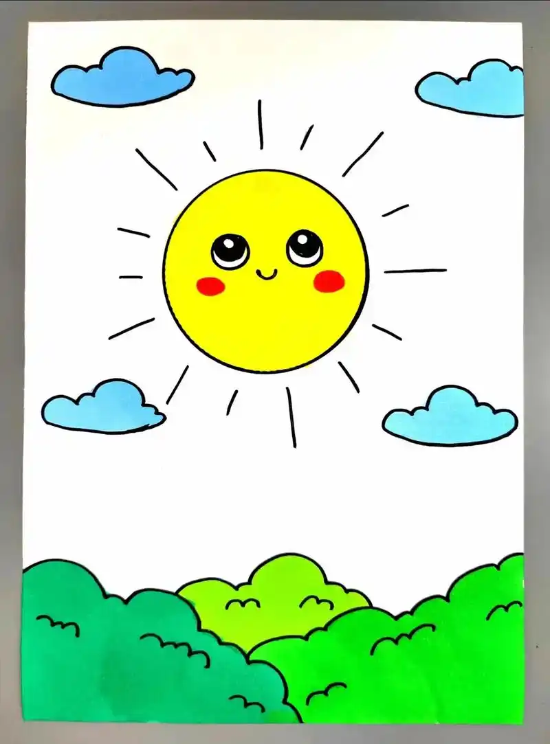 夏天到了,教你画可爱的太阳,简单易学#太阳简笔画 #创意儿童 - 抖音
