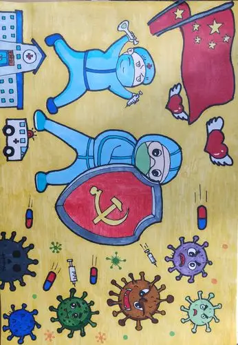 《病毒,我们来了》宣传画 新店镇小湖幼儿园 王晓