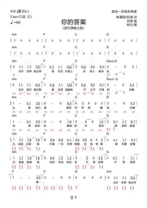 你的答案 (新四合一吉他专用谱)