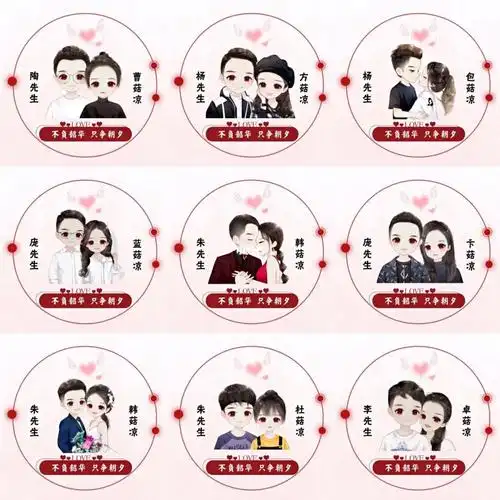 手绘幸福情侣姓氏卡通头像你留名我做图