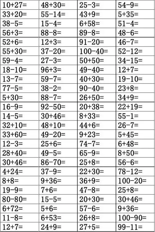 一年级100以内加减法口算题