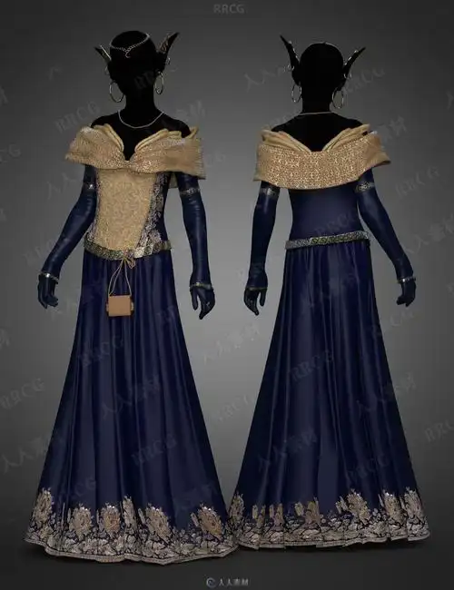 科幻精灵角色高端素雅长裙服装3d模型合集