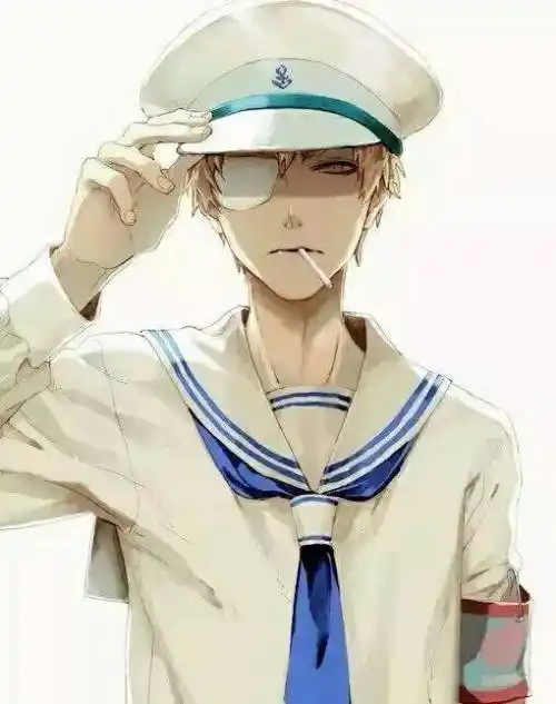 求动漫男生穿水手服图片,整体是浅蓝色,头发是浅蓝色或至是白色