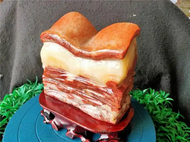 猪肉石头原石五花烧肉肉红腊肉天然石彩奇石摆件