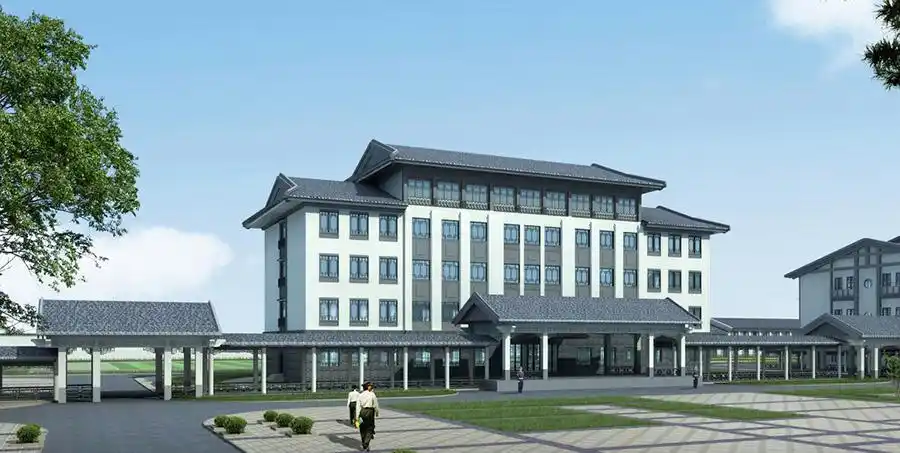 中式风格办公楼建筑外观设计案例效果图说明