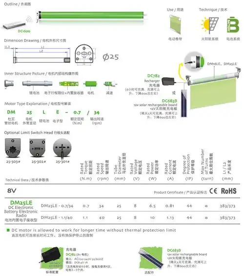 电动柔纱帘电机 直流管状电机 杜亚牌直流管状电机 dm25le