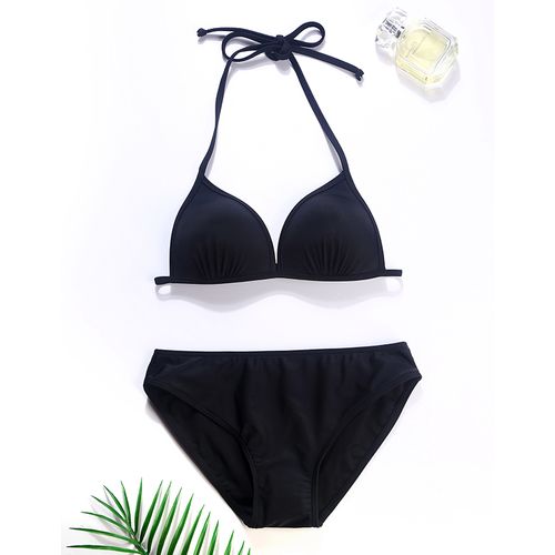 新款泳衣女性感黑色小胸聚拢三点式模特显腿长服表艺考比基尼泳装