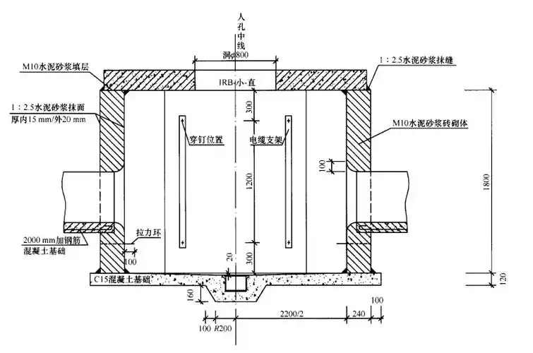 小号直通型人孔断面图 中号人孔,24～48孔(不含48孔)