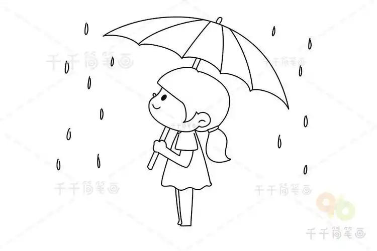 雨中的女孩简笔画怎么画小女孩雨天拿着伞的简笔画下雨天快乐的小女孩