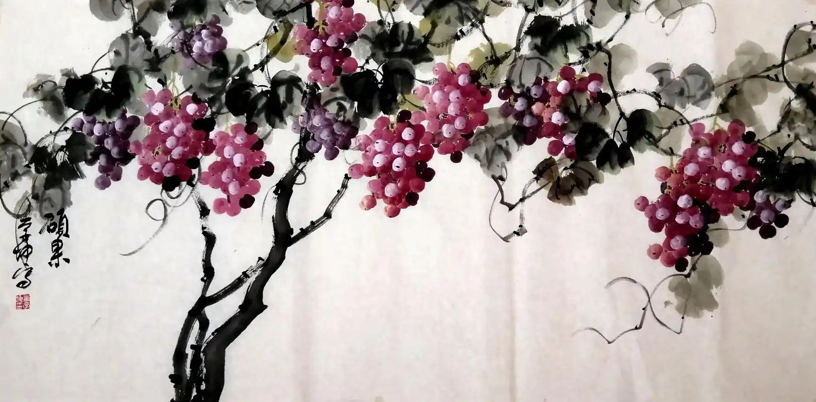 四尺国画葡萄《硕果》 - 抖音