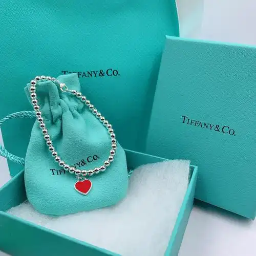 tiffany蒂芙尼手链女红心珐琅心形吊坠925银蓝心防过敏手环礼品盒