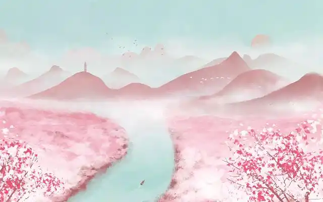 国风古风唯美樱花林水彩山水原创插画素材水彩樱花林插画