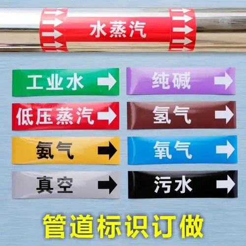 管道标识贴工业管道标贴标签流向箭头标安全标识管路色标不干胶