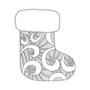 圣诞节的着色页礼物的圣诞袜.着色页黑白插图照片