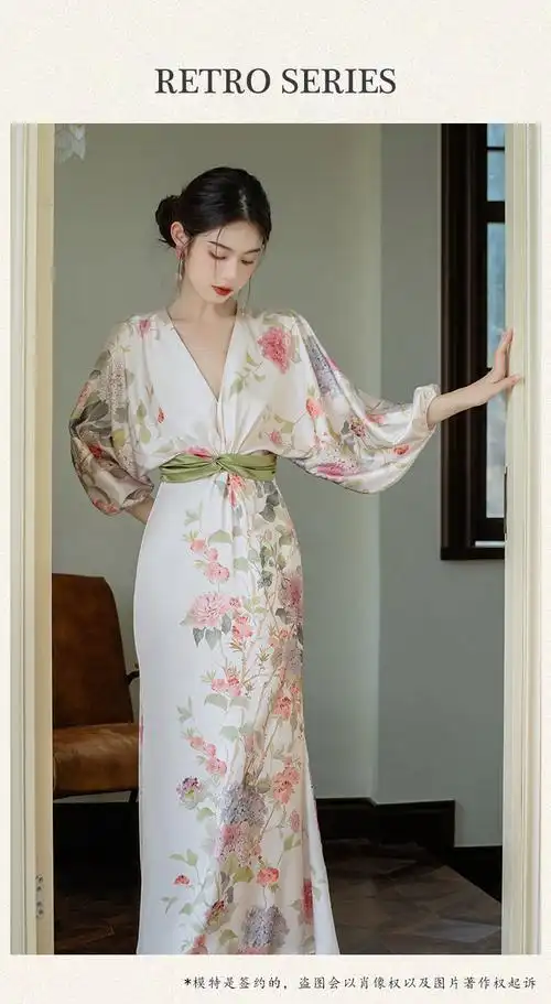 新中式结婚睡衣女新娘伴娘花间汉服晨袍高级感小礼服油画连衣长