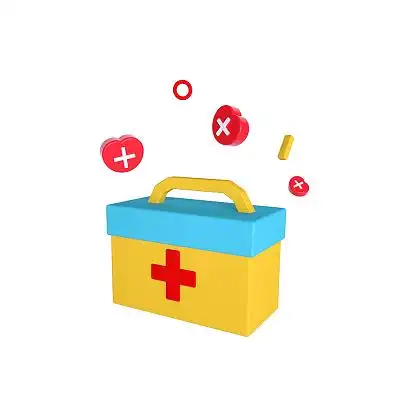 黄色简约卡通3d立体药箱急救箱图标icon素材插画