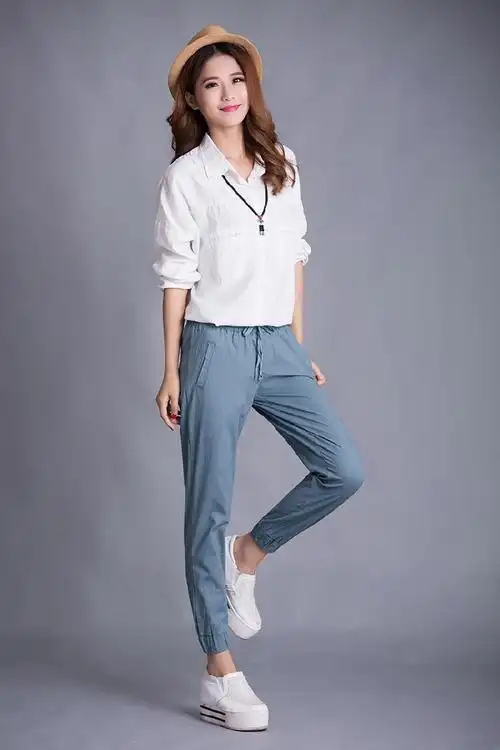 新款2015春夏季女装休闲棉麻9分裤松紧腰百搭时尚款