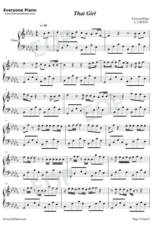 thatgirl钢琴谱ollymurs