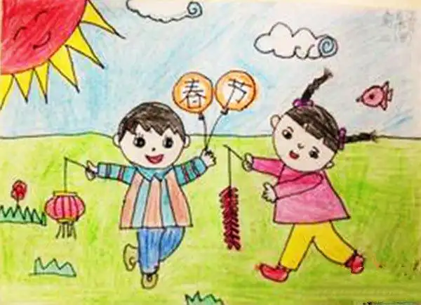 2017快乐过新年的儿童画作品欣赏_简笔画 - 搜图案网