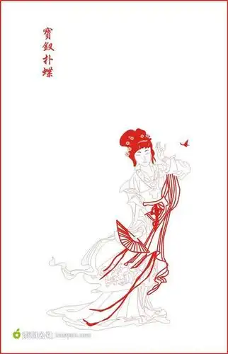 宝钗扑蝶矢量素材