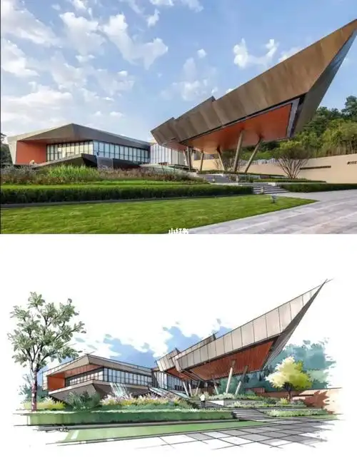 风暴手绘马克笔训练课稿分享城市展厅建筑手绘马克笔训练#快题设计