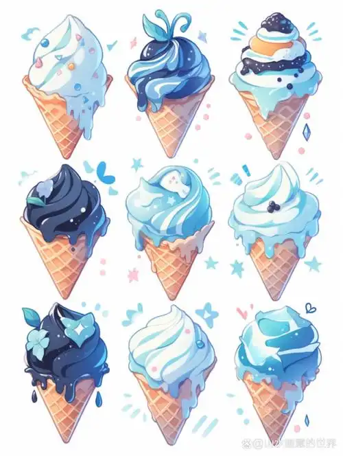 美食插画 | 蓝色冰淇淋 | 手帐贴纸