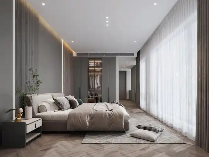 杨浦区上海院子400平现代极简风格独栋别墅卧室装修效果图