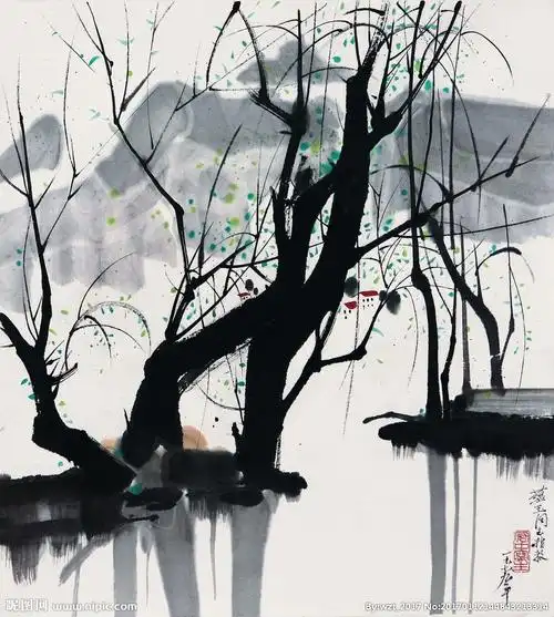 jpg颜色:rgb40共享分×关 键 词:吴冠中 写意 国画 山水 树 水墨 线条