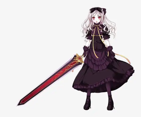 黑裙长剑女孩卡通立绘