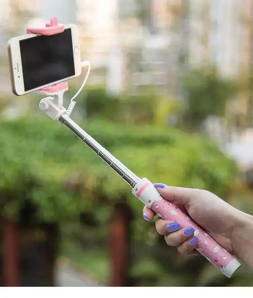 阿仙奴 线控自拍杆/自拍神器/迷你自拍器 糖果印花自拍杆-鸡蛋君