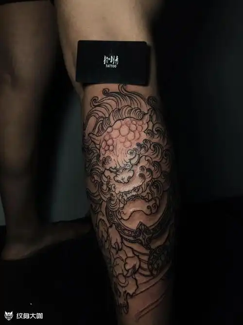 唐狮包小腿_纹身图案手稿图片_淄博tatto哥哥的纹身作品集