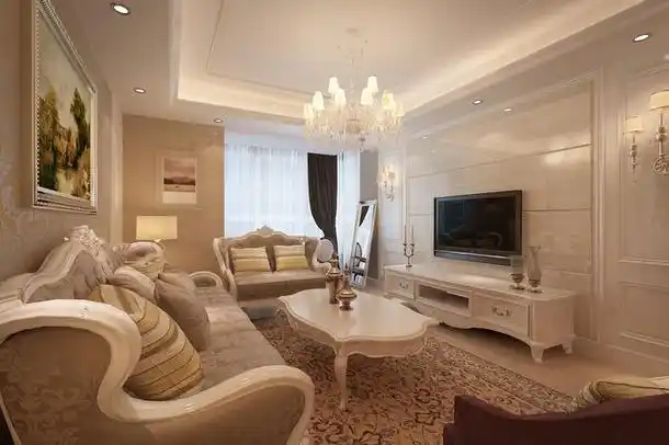 欧式吊顶电视背景墙简欧风格客厅装修效果图#306993641