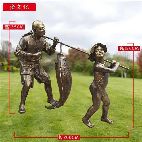 玻璃钢仿铜渔文化雕塑打鱼捕鱼景观小品渔民民俗人物模型装饰摆件