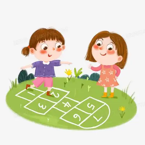 手绘卡通小女孩跳格子插画免抠元素