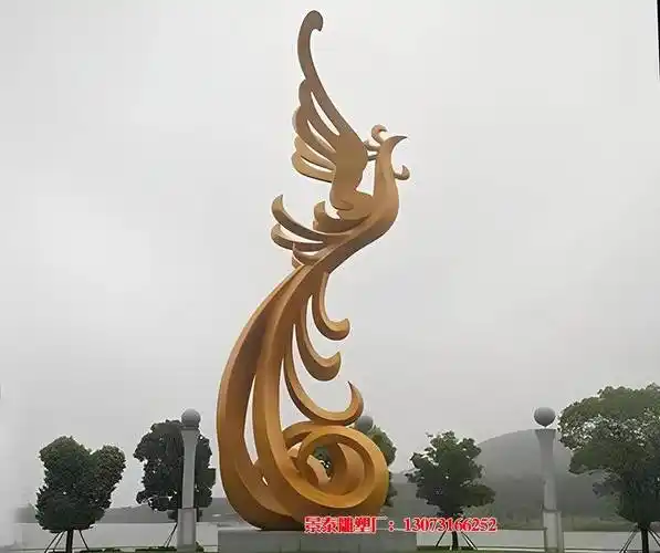 抽象景观不锈钢凤凰标志雕塑一种文化的传承与表达
