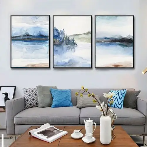 北欧装饰画抽象油画客厅挂画样板房沙发背景画现代山水画双联走廊