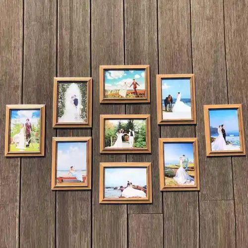 影楼特色九宫格米色墨绿色卡其色照片墙家庭客厅精美小相框摆台