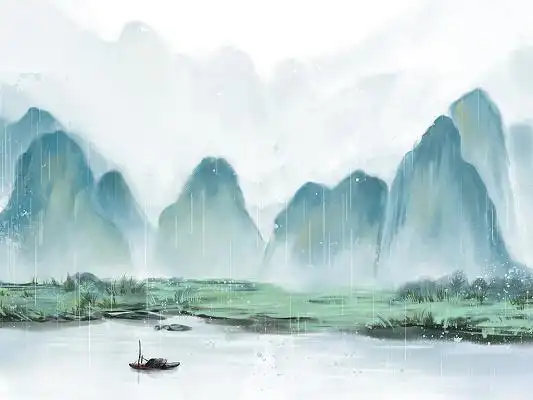 绿色古风清明水墨水彩山水清明节风景元素png素材