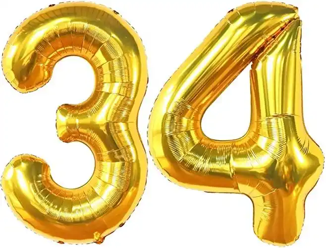 34 岁生日气球,34 岁生日装饰 | 34 个生日气球 | 金色 34 个气球数字