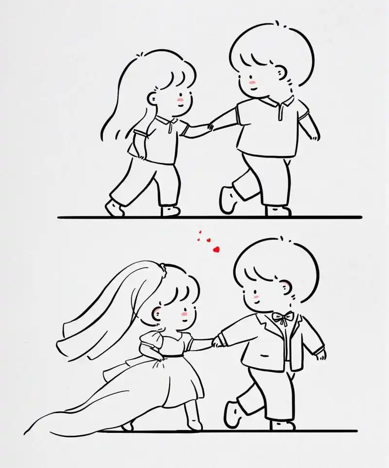 情侣简笔画:从校服到婚纱,青春 余生都是你 从校服到婚纱 爱让我们