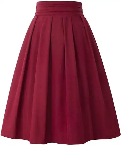 belle poque 女式高腰百褶中长裙喇叭裙,带口袋