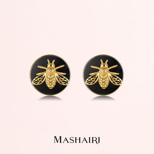 mashairi马斯海瑞金蜜蜂耳环彩色轻珠宝可拆分一款两戴925银