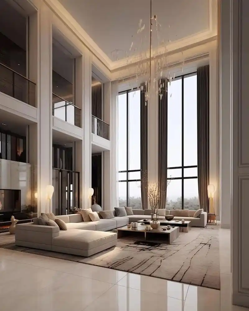 挑空客厅 现代轻奢,请问在哪领这样的别墅  挑空客厅简直就是别墅的