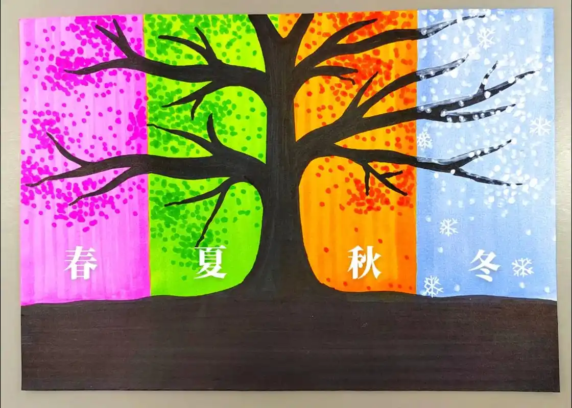 四季树风景画!教你用马克笔画春夏秋冬四季树,简单好看,幼儿园 - 抖音