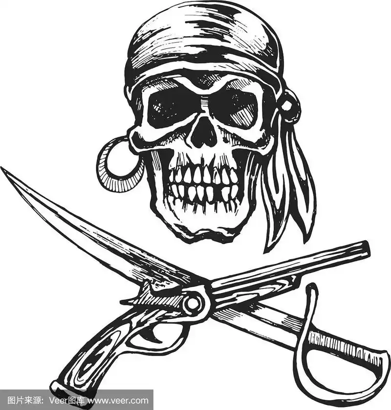 海盗,花色丝质大手帕,颅骨,分离着色,白色