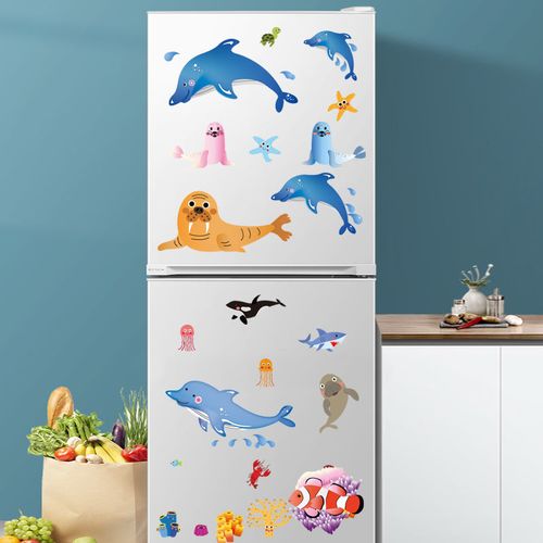 创意冰箱贴卡通图案海洋鱼海豚动物贴画家用冰箱装饰静电贴自粘